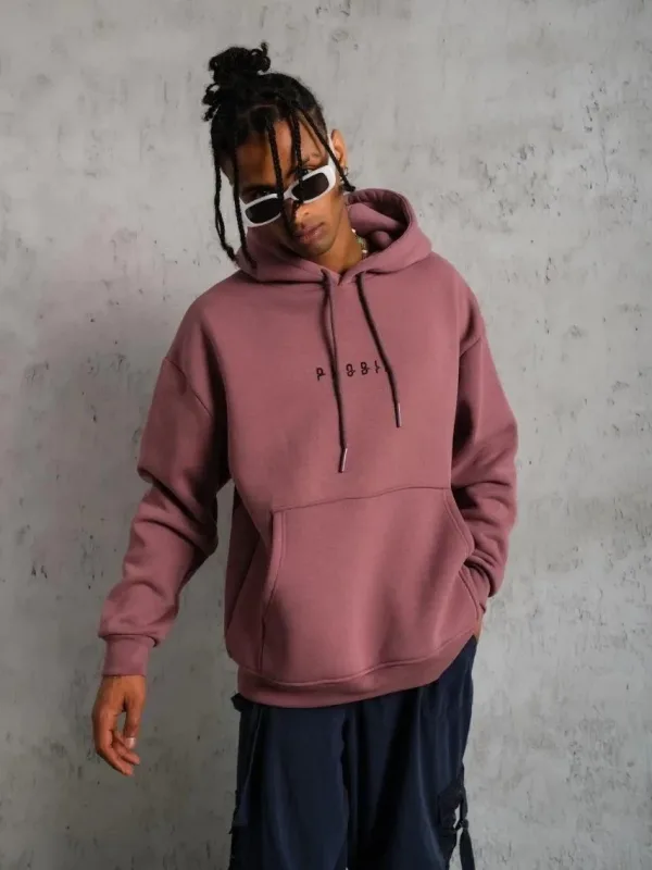 Sweatshirtê Mêran ê Pembe Oversize 3 Têl Pembû Bi Kêl û Çentî 4