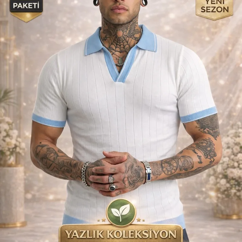 Bela muška Toscana triko basic kratki rukav polo kragna majica