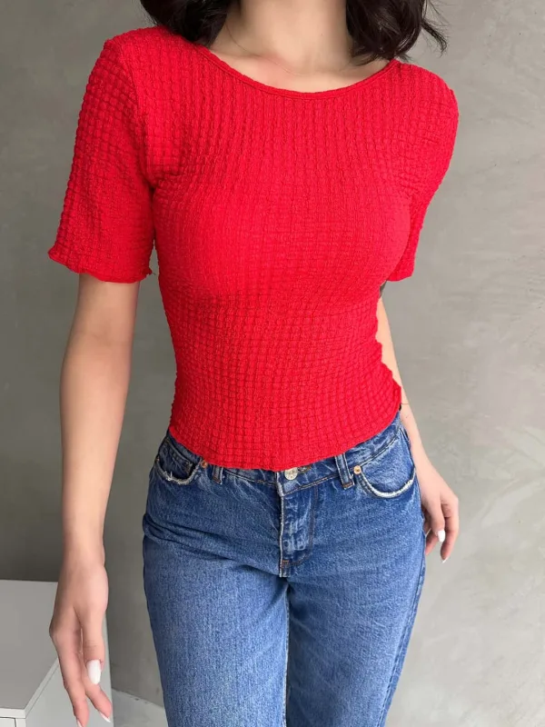Leđa dekolte basic gofre bluza crvena 3
