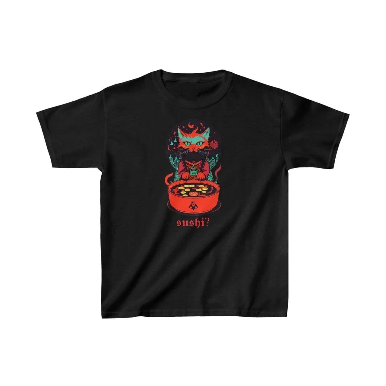 Dětské černé potištěné oversized kulaté límce tričko