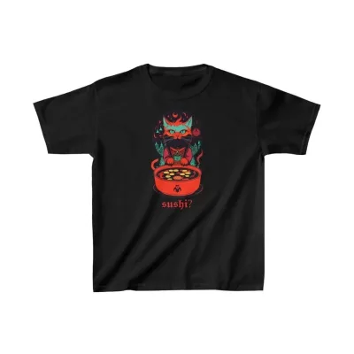 Dětské černé potištěné oversized kulaté límce tričko 1
