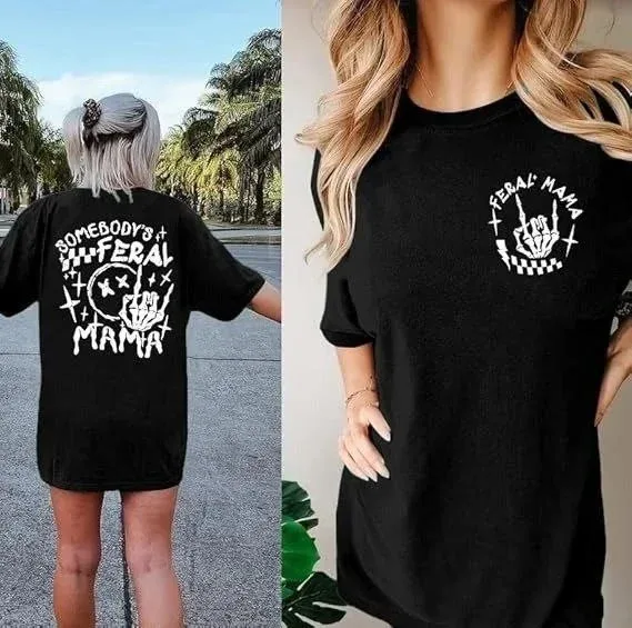Γυναικείο Μαύρο Oversize Ποδηλατόλαιμο Τυπωμένο Μπλουζάκι 2