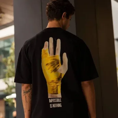 Ανδρικό Μαύρο Oversize Ποδήλατο Λαιμό Τυπωμένο Καλοκαιρινό Μπλουζάκι 2