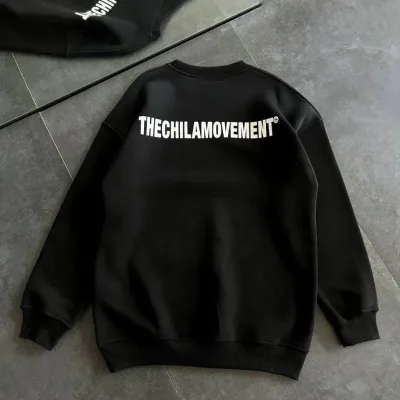 Femea Negru Oversize Guler Bicicletă Imprimat Bumbac Sweatshirt 2