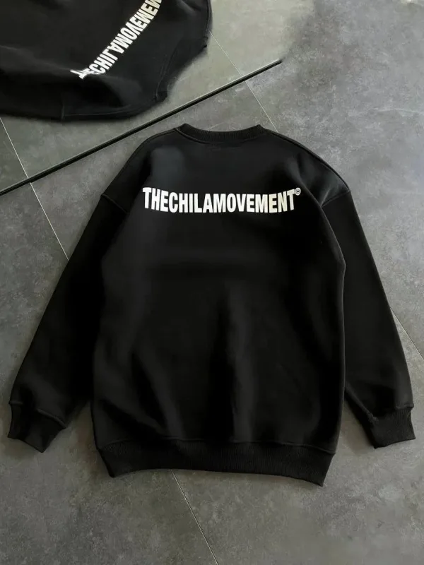 Femea Negru Oversize Guler Bicicletă Imprimat Bumbac Sweatshirt 2