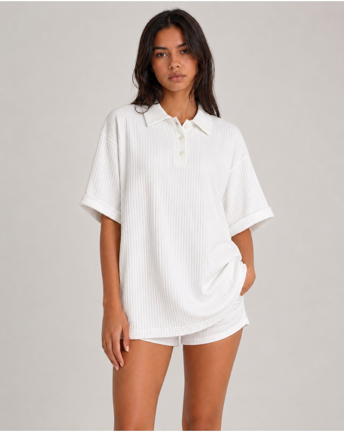 Žakard Unisex Polo Kragna Oversize Pamučna Majica 2