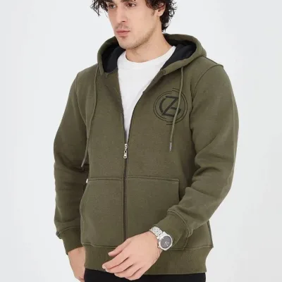 Men's Green 3-Thread Cotton Zippered Hooded Printed Hoodie 6