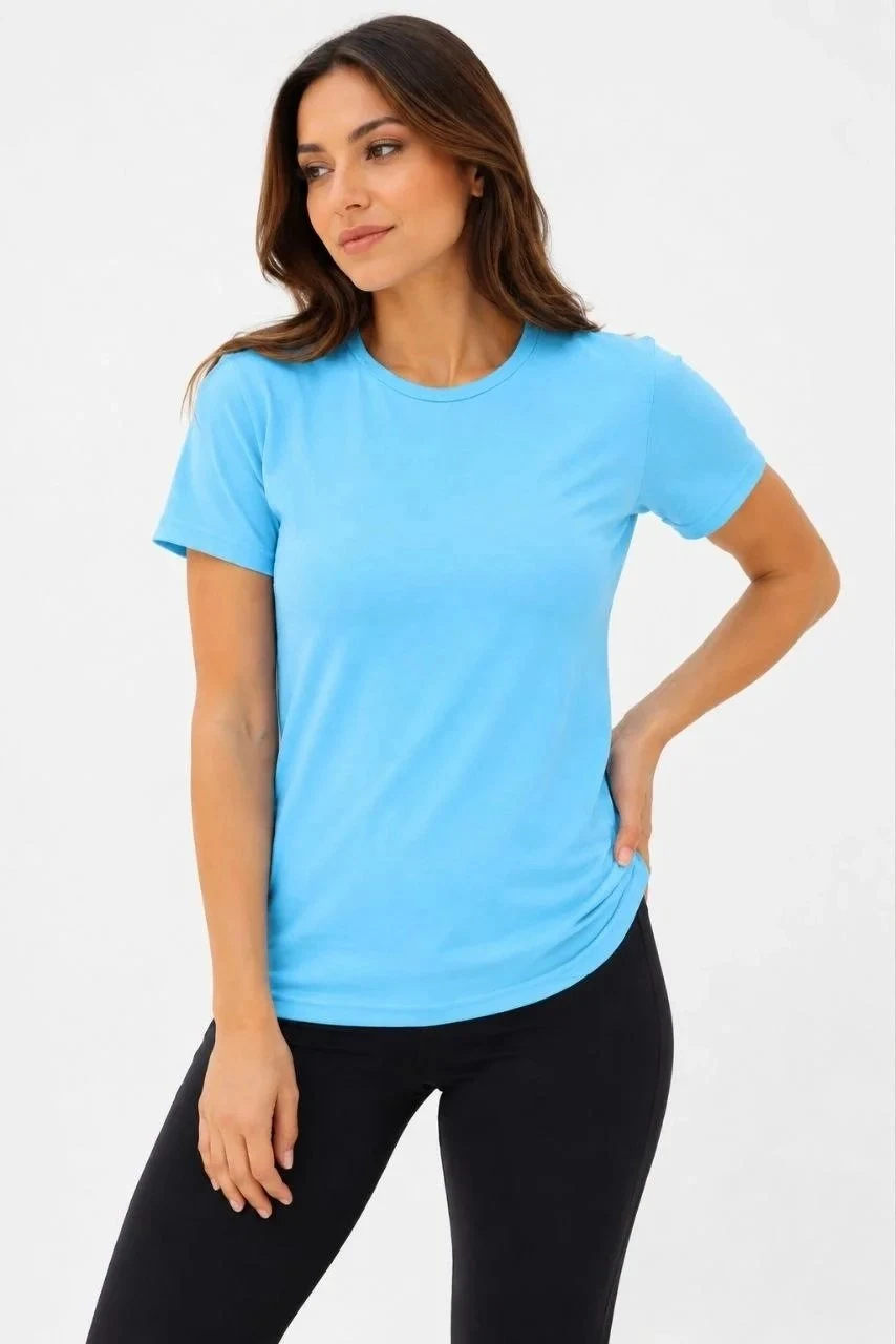 Dámske tyrkysové slim fit bicykel výstrih basic tričko