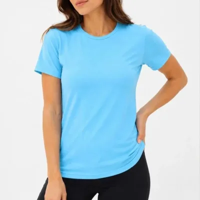 Dámske tyrkysové slim fit bicykel výstrih basic tričko 1