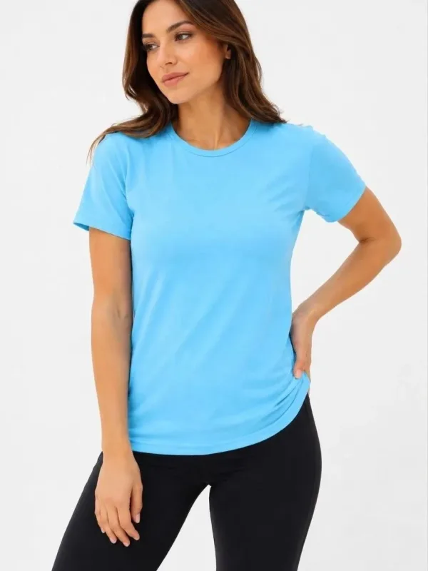 Dámske tyrkysové slim fit bicykel výstrih basic tričko 1