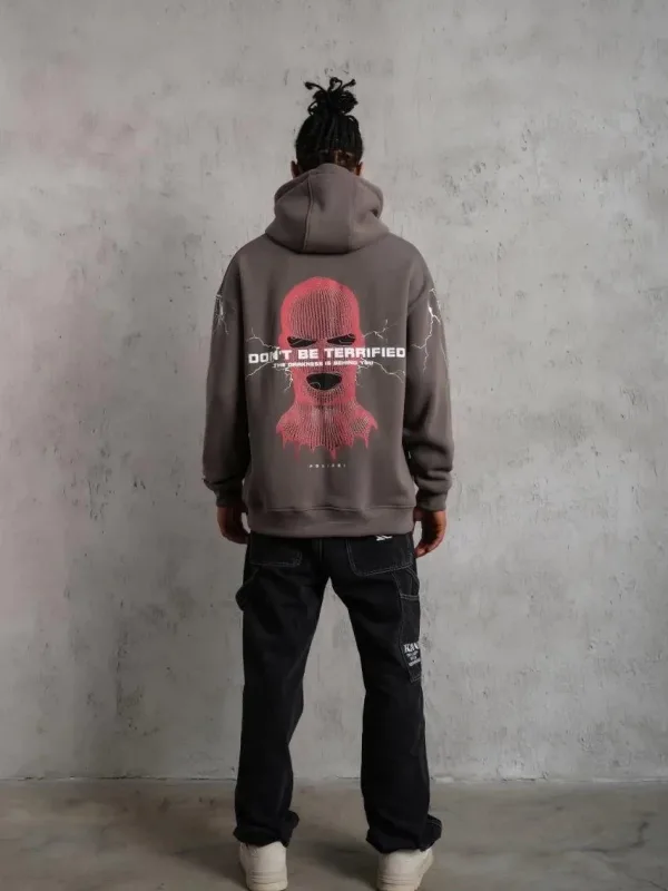 Men's Gray Oversize 3-Thread Cotton Hooded Printed Sweatshirt 5