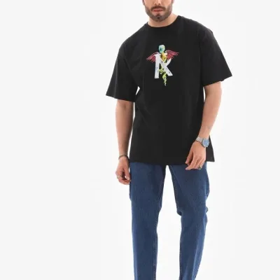 Kişi Qara Regular Velosiped Yaxası Çap Tişört 3
