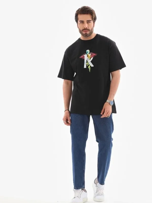 Kişi Qara Regular Velosiped Yaxası Çap Tişört 3