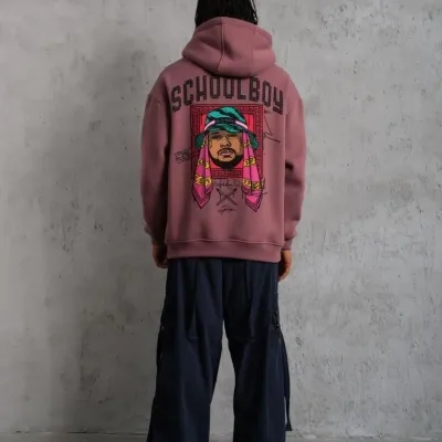 Men's Dusty Rose Oversize 3-Thread Cotton Hooded Printed Sweatshirt 3