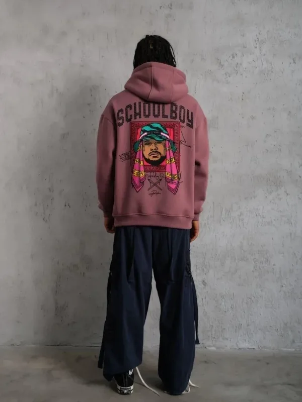 Men's Dusty Rose Oversize 3-Thread Cotton Hooded Printed Sweatshirt 3