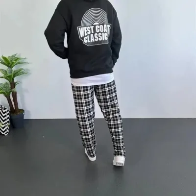 Férfi Fekete Oversize 3 Szálas Pamut Kapucnis Nyomtatott Sweatshirt 2