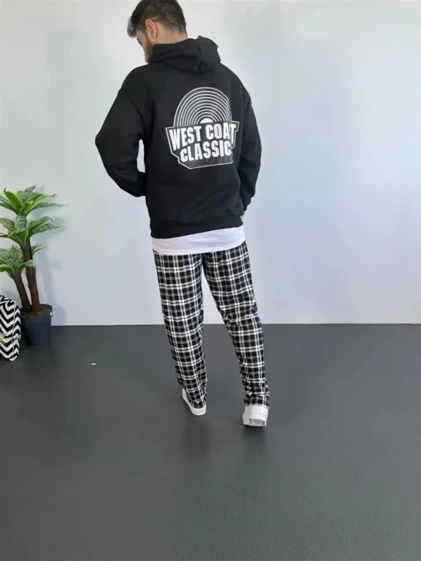 Férfi Fekete Oversize 3 Szálas Pamut Kapucnis Nyomtatott Sweatshirt 2