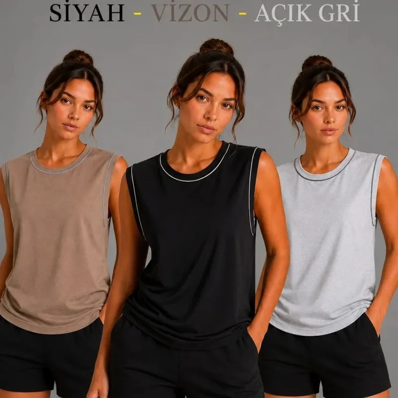 Γυναικείο Σετ 3 Τεμαχίων Αμάνικο Αθλητικό Tank Top με Στρογγυλή Λαιμόκοψη