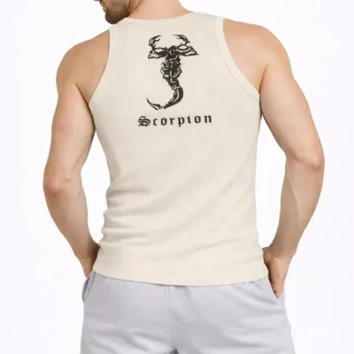 Kişi Krem Slim Fit Qabırğalı Sıfır Yaka Arxa Çaprazlı İdman Atlet 1