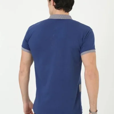 Muški plavi slim fit polo kragna print kratki rukav majica 2