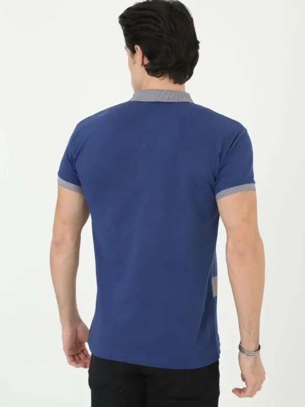 Muški plavi slim fit polo kragna print kratki rukav majica 2