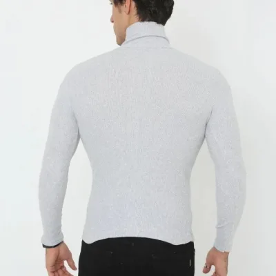 Pánské šedé slim fit lycrové žebrované rolák body 2