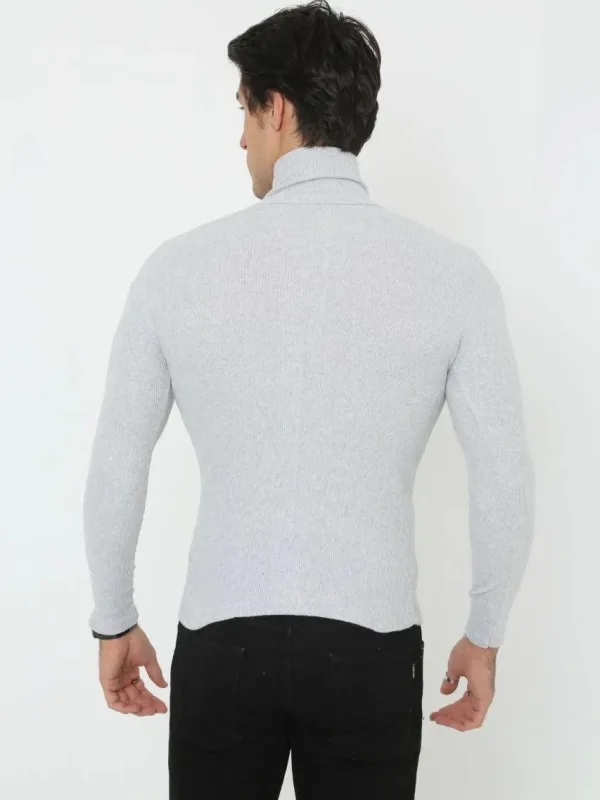 Pánské šedé slim fit lycrové žebrované rolák body 2