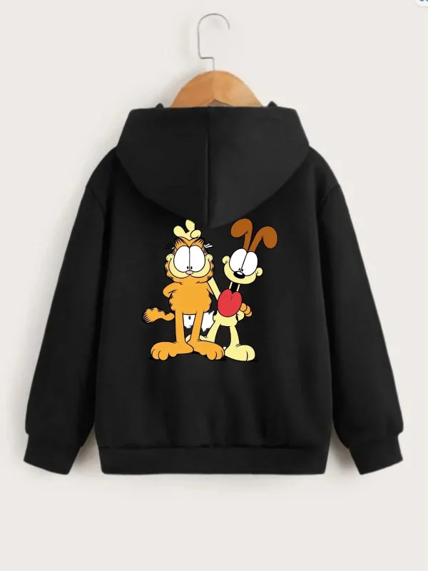 Uşaq Qara Garfield Çapılı Başlıqlı Ön-Arxa Sviter