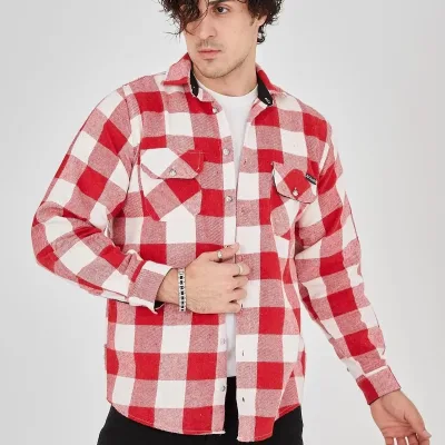 Męski Różowy Regular Fit Szardonowana Kraciasta Długi Rękaw Koszula Flanelowa 6