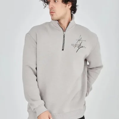 Sweatshirtê Mêran ê Gewr ê Nîv-Fermûar ê Çapkirî yê 3 Têlî Pembû 4