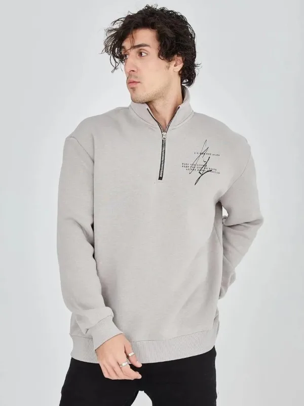 Sweatshirtê Mêran ê Gewr ê Nîv-Fermûar ê Çapkirî yê 3 Têlî Pembû 4