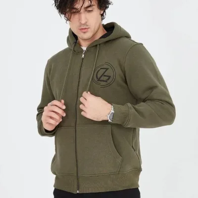 Men's Green 3-Thread Cotton Zippered Hooded Printed Hoodie 5
