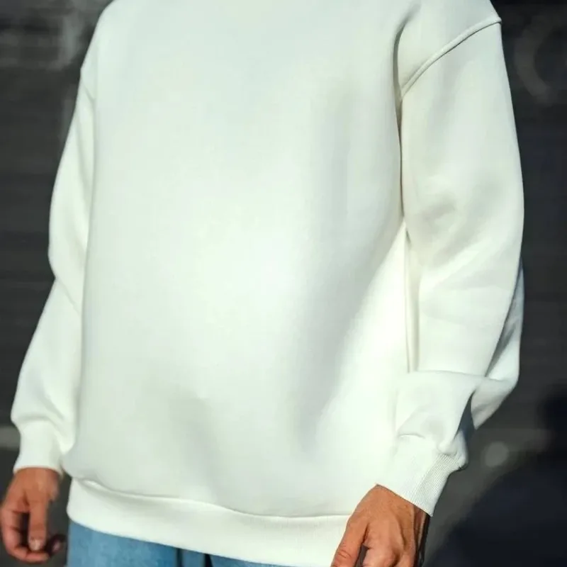 Muška bijela 3-nitna pamučna osnovna majica s okruglim ovratnikom, sweatshirt