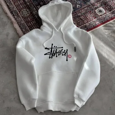 Dámská bílá oversized mikina s kapucí s kapsami potištěná bavlněná 2