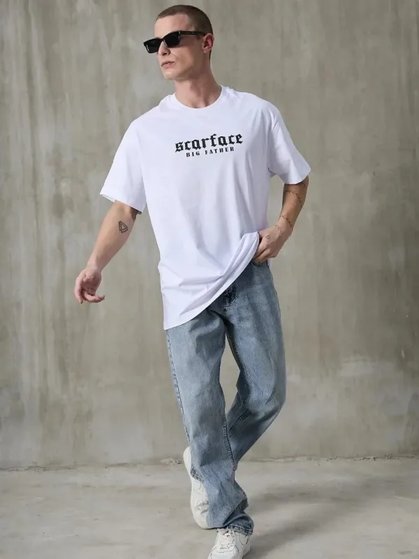 Машки бел oversize велосипед јака печатена летна маица 1