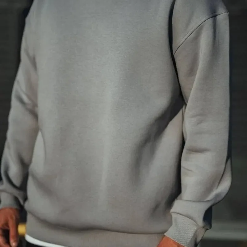 Muški sivi 3-nitni pamučni osnovni sweatshirt s okruglim ovratnikom
