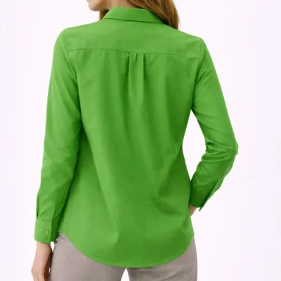 Women's Green Regular Classic Collar Buttoned Long Sleeve Shirt 7