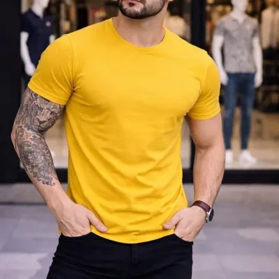 Muška žuta slim fit sa likrom bicikli kragna body majica 4
