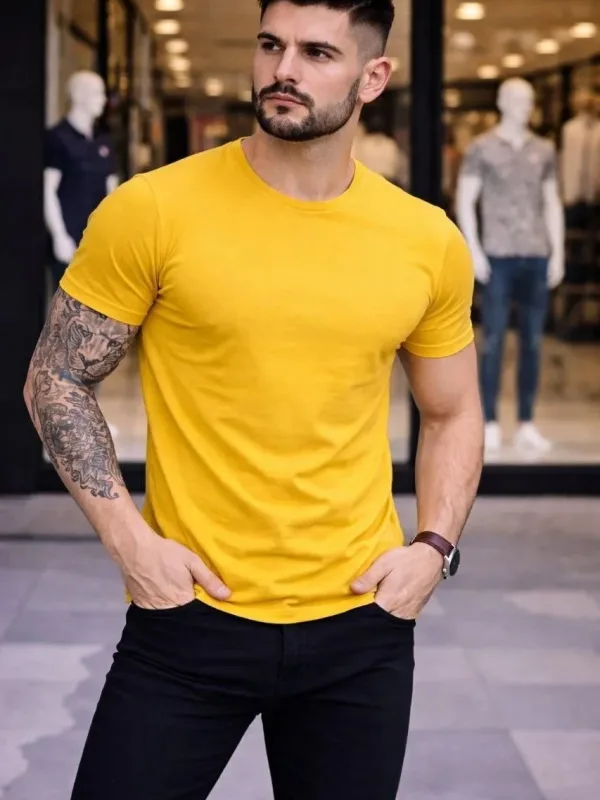 Muška žuta slim fit sa likrom bicikli kragna body majica 4