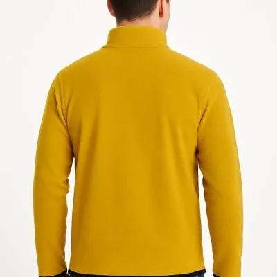 Galben Bărbat Guler Drept Jumătate Fermoar Cu Buzunar Polar Tricou 2
