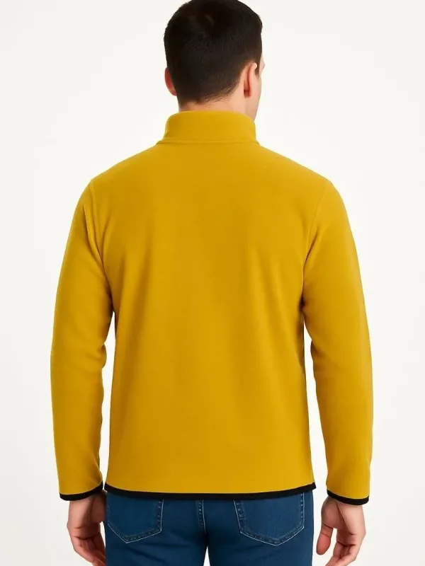 Galben Bărbat Guler Drept Jumătate Fermoar Cu Buzunar Polar Tricou 2