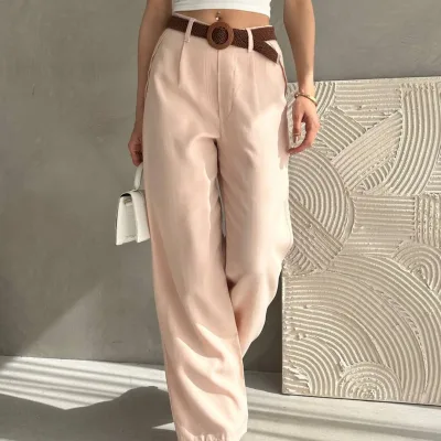Belted Linen Pants Light Beige 4