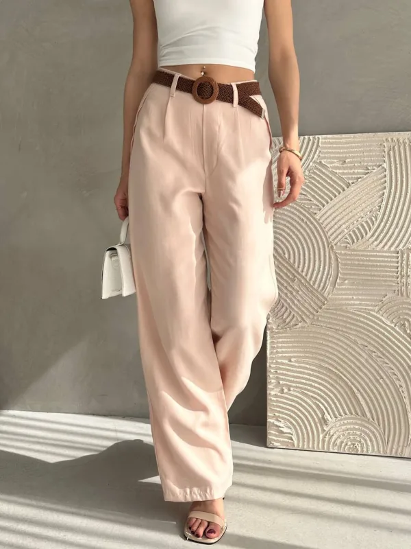 Belted Linen Pants Light Beige 4
