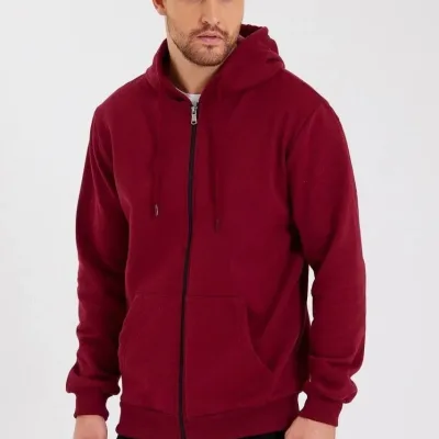 Barbat Visiniu 3 Fire Bumbac Fermoar Complet Glugă Sweatshirt 4