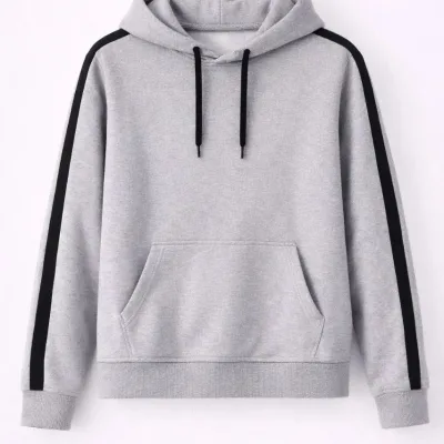 Męska szara bawełniana bluza oversize 3-nitkowa z paskami i kapturem 2