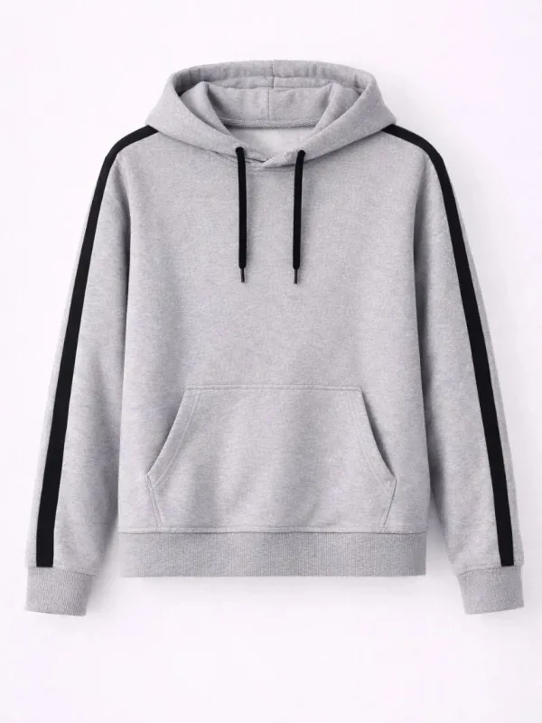 Męska szara bawełniana bluza oversize 3-nitkowa z paskami i kapturem 2