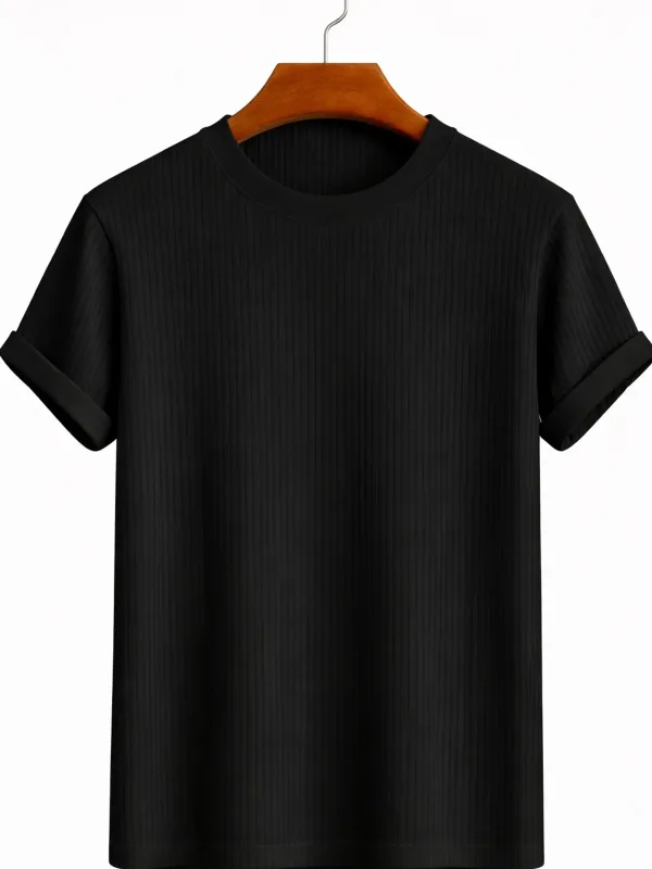 Unisex Cotone Oversize Collo a Barca Nero T-Shirt 4