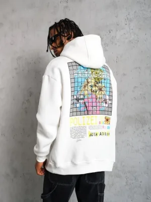 Burrë i bardhë Oversize 3 fije pambuku me kapuç të printuar Sweatshirt