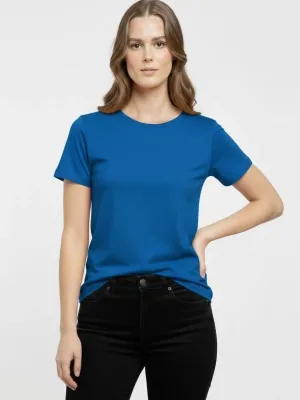 Damski indygo slim fit T-shirt z dekoltem w serek, elastyczny, podstawowy