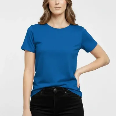 Damski indygo slim fit T-shirt z dekoltem w serek, elastyczny, podstawowy 1